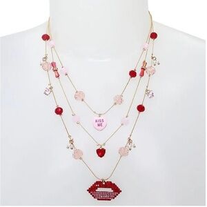 NWT Betsey Johnson Kiss Me Lips Layered Illusion Necklace